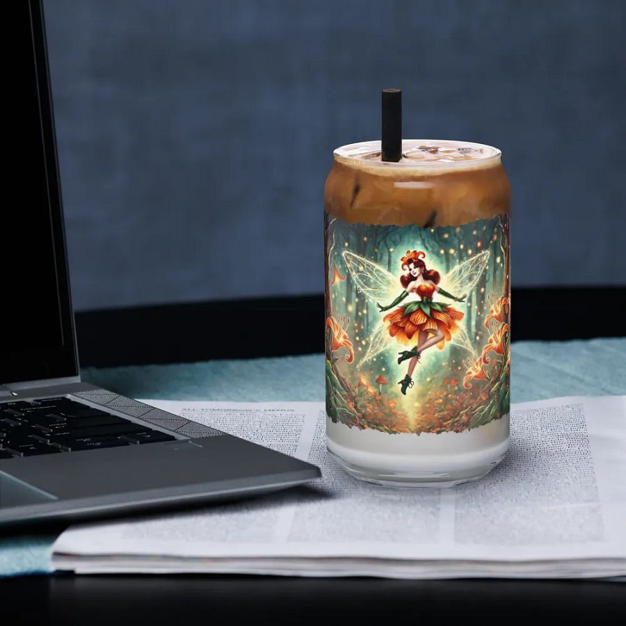 Enchanted Orange Lily Fairy Glass with Optional Lid and Straw product image (33)