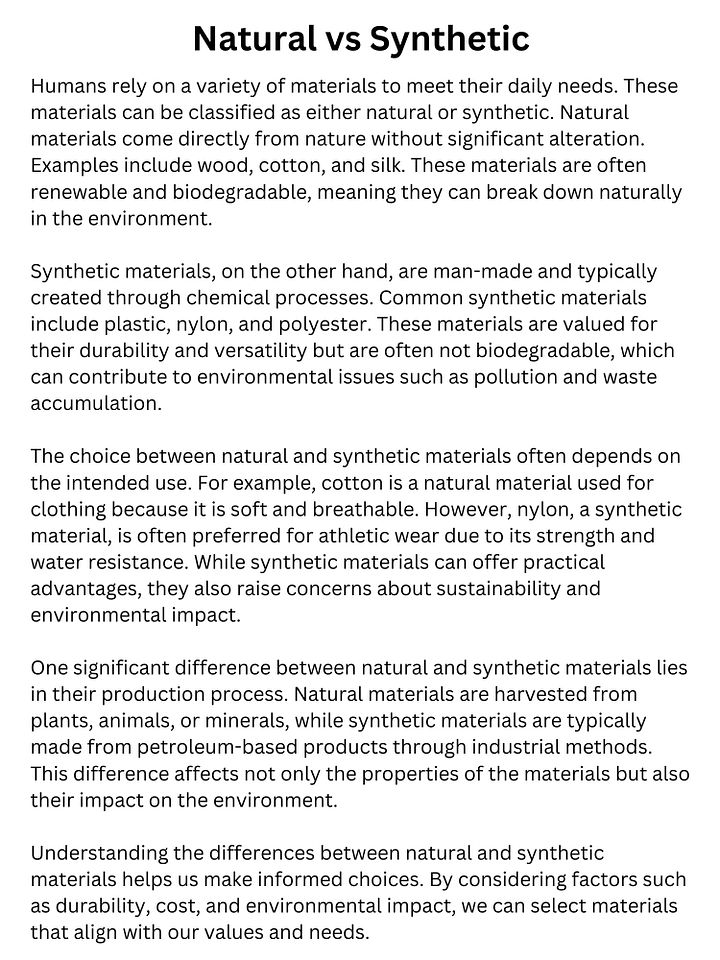 Natural vs Synthetic Reading Passage with Questions product image (2)