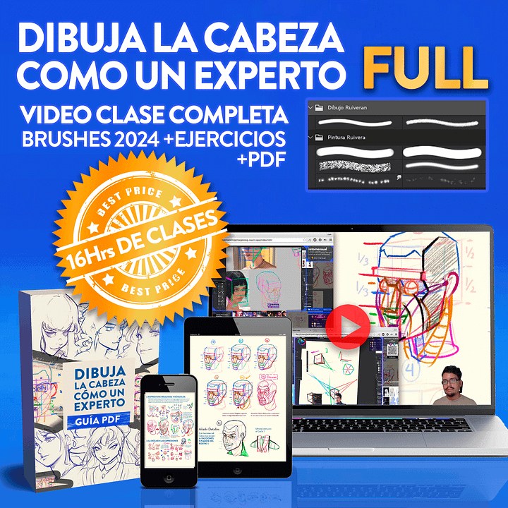 DIBUJA LA CABEZA CÓMO UN EXPERTO ( VIDEOCURSO-16Hrs ) + PDFs + Pinceles 2025 + Rutina de Prácticas product image (1)