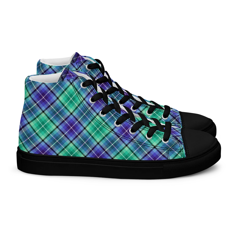 Bright Green and Purple Plaid Men's High Top Shoes product image (3)