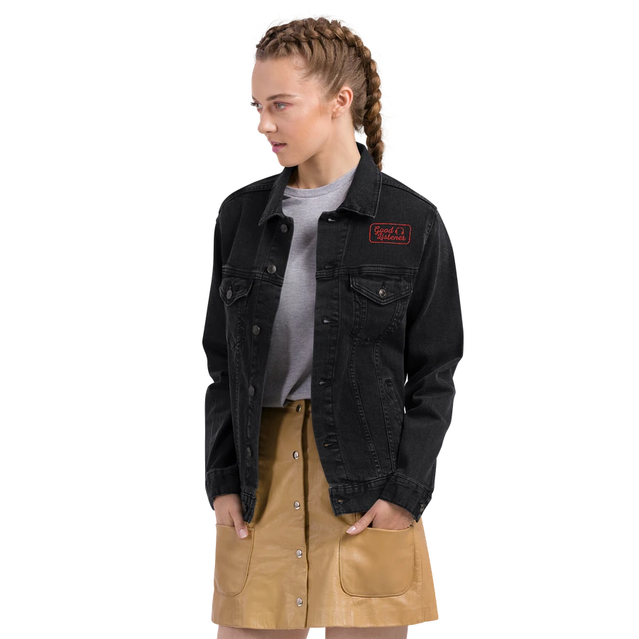 Good Listener Logo Embroidered Jean Jacket - Black and Red product image (17)