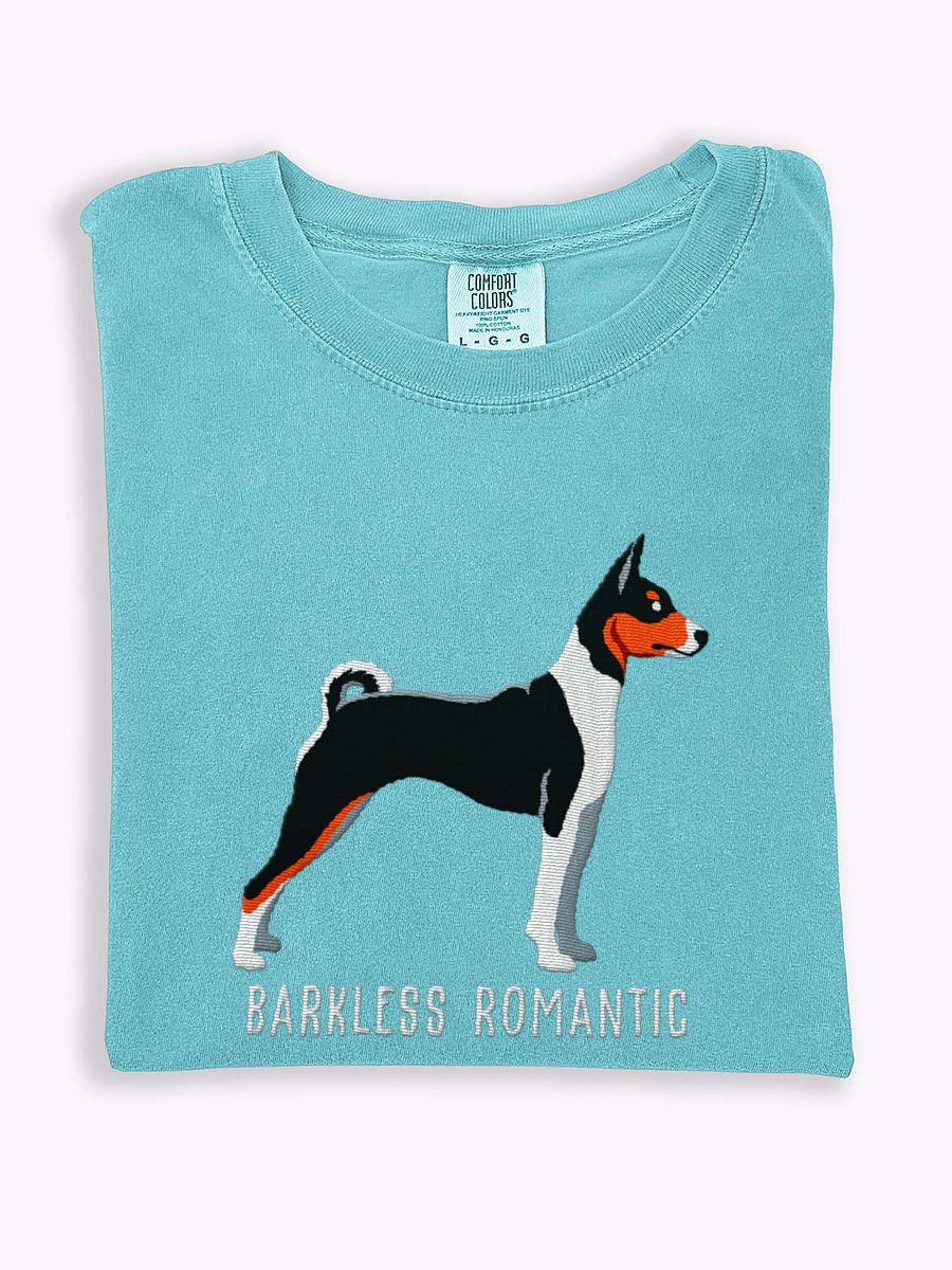 Barkless Romantic T-Shirt(Embroidered) of a Basenji(Tricolor) product image (1)