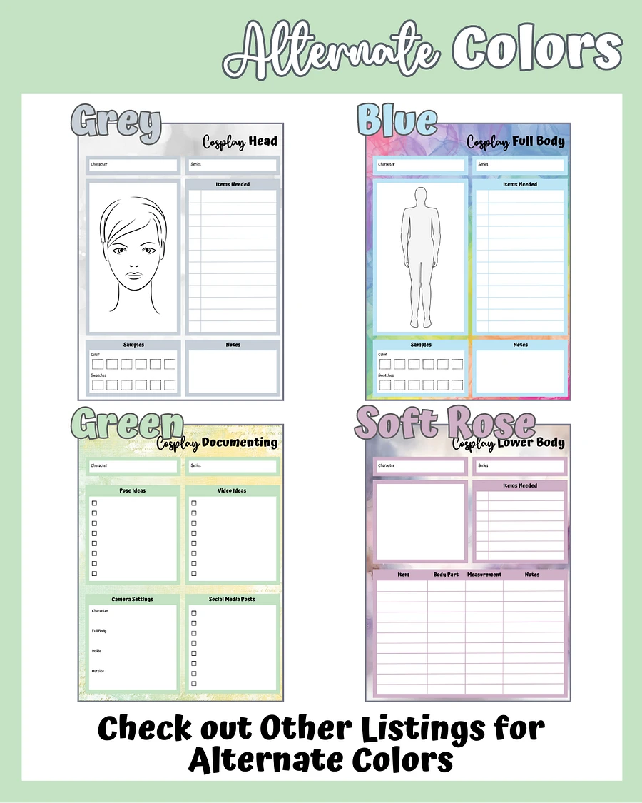 Green Cosplay Planner Printable product image (5)
