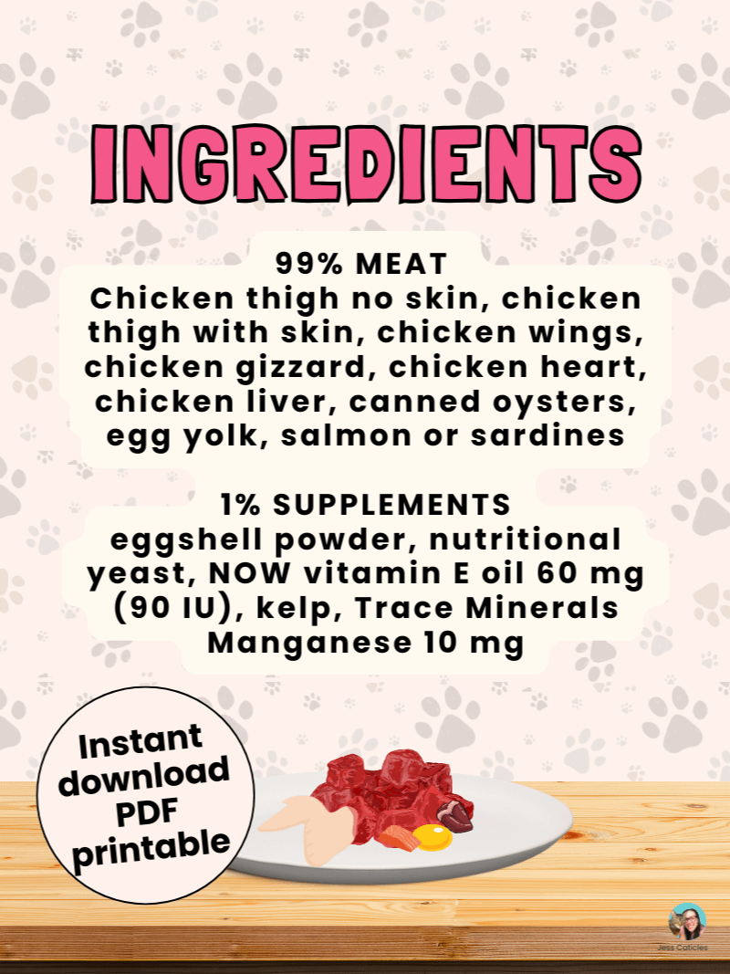 Chicken & chicken wing raw meaty bones cat food recipe ~ 1 recipe for adult cats product image (3)