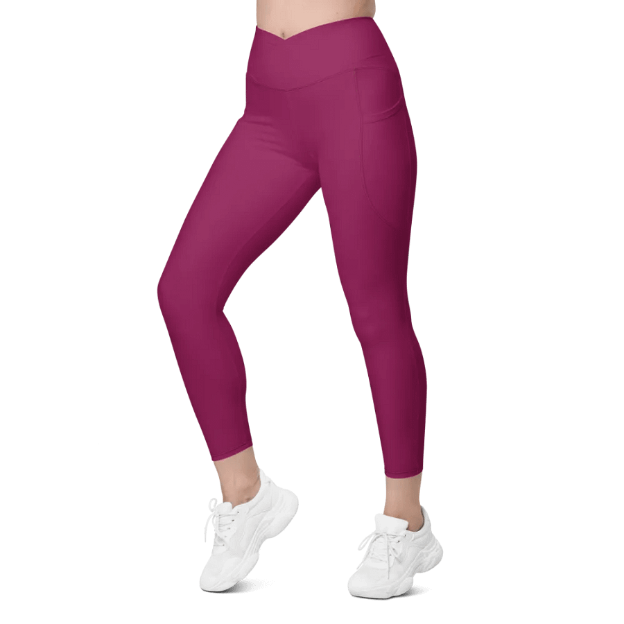 Plain Dark Plum Pink Light Summer Women's High Waisted Premium Crossover Leggings with Pockets by Treasure Pie product image (7)