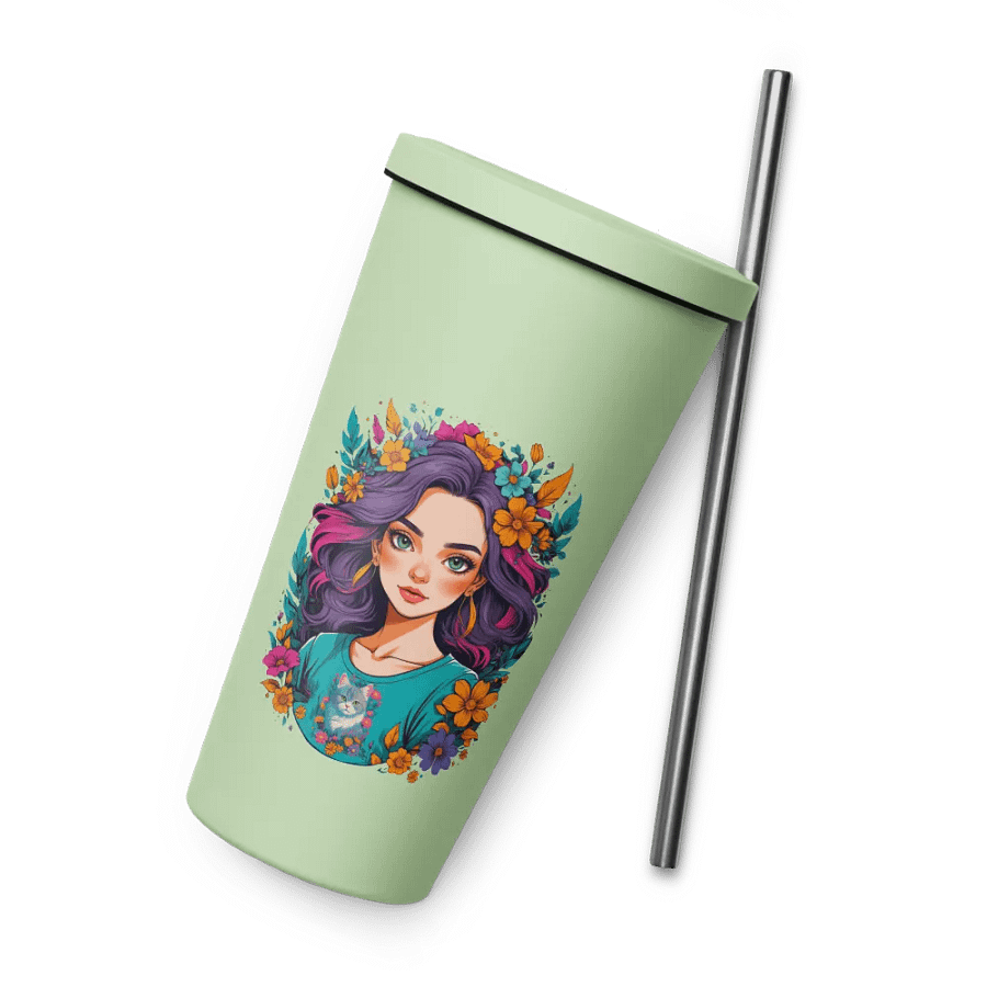 Bloomcore Flower Girl 20 oz Tumbler Cup - Mint - Insulated Tumbler with a Straw - v2 product image (8)