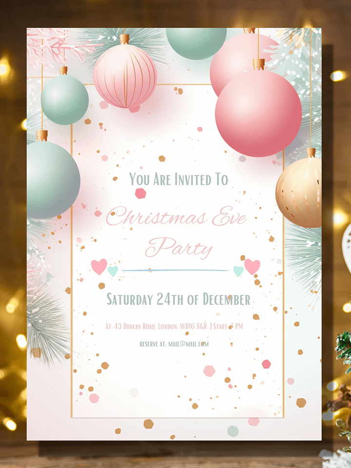 Editable Christmas Eve Party Invitation -Gentle Pastel Colours- Edit in Canva- Christmas Party Printable- Holiday Party Invitation Template product image (2)