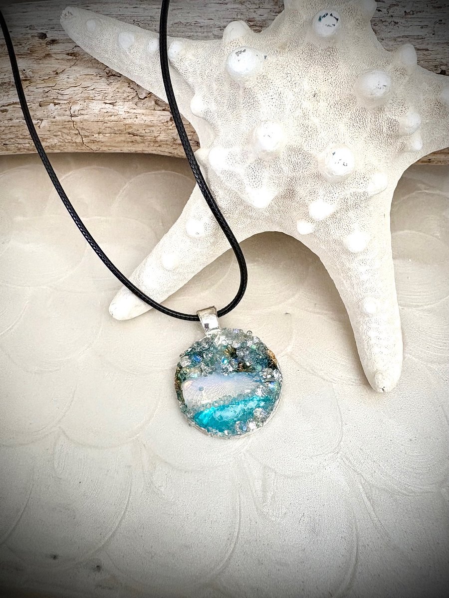 Mixed Metal Horizon Sea Glass Pendant Necklace | Handmade Bead & Sea Glass Art | Coastal Charm Jewelry by Monique Faella Designs™ | MFD-00223 product image (4)
