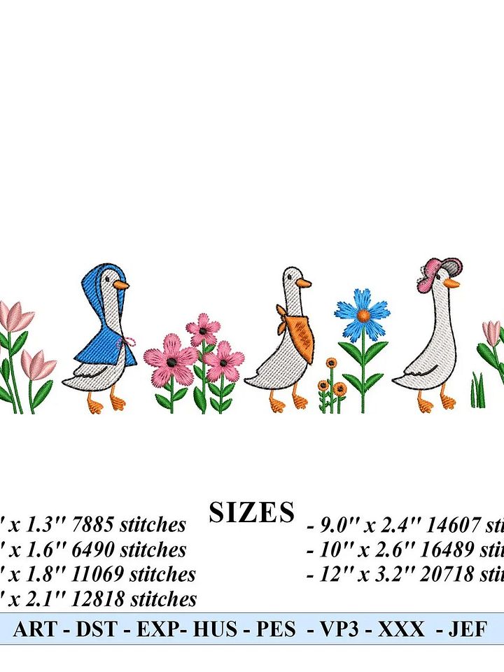 Cute Goose Embroidery File, Cute Geese and Wildflower Embroidery Design, Spring and Summer Embroidery Design, Digital Download, 6 Sizes product image (2)