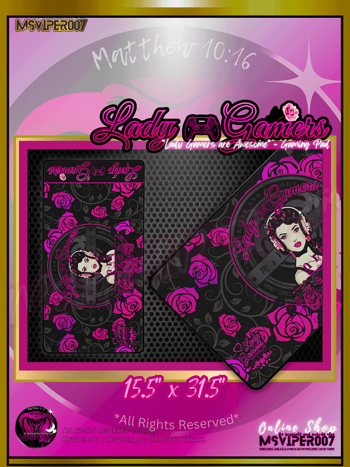 Gaming Pad - MsViper007's "Lady Gamers Are Awesome™ [black/pink rose them | V3]" Gaming Pad by Anna H. product image (2)