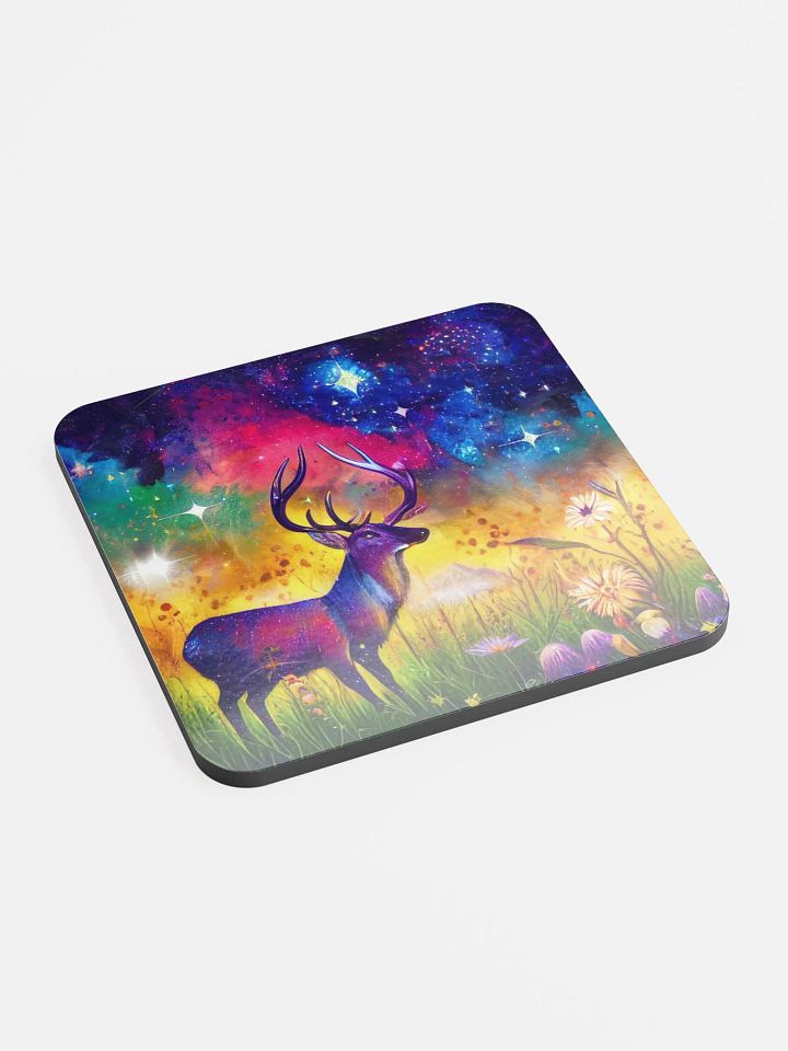Cosmic Deer Glossed Cork Coaster product image (2)