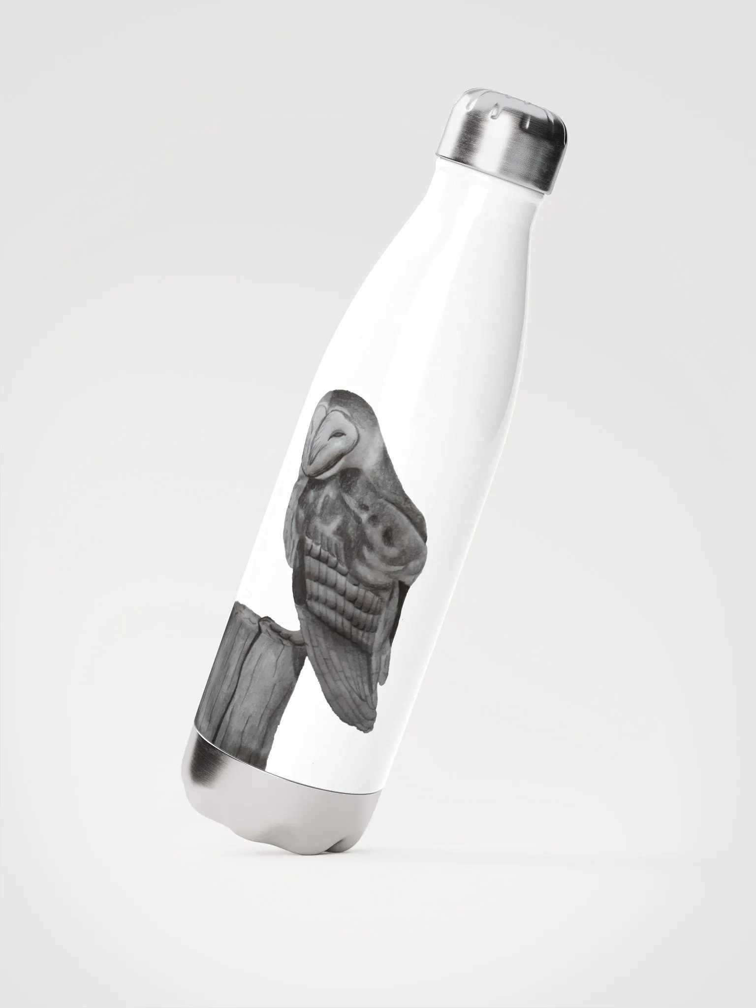 Barn Owl Drawing Water Bottle product image (2)