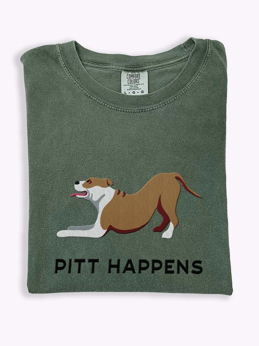 Pitt Happens T-Shirt(Embroidered) of a Pitbull Terrier product image (1)