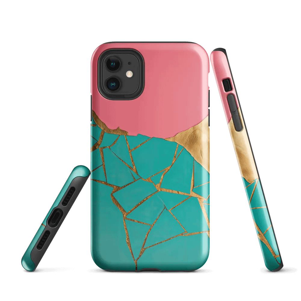 Coral & Teal Kintsugi Tough iPhone Case product image (1)