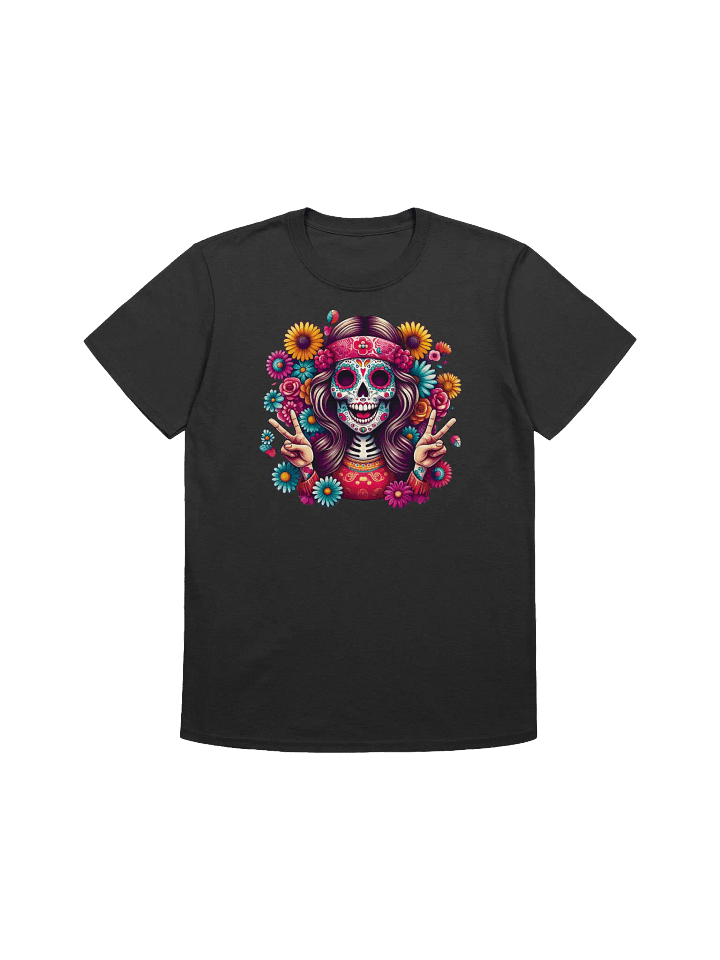 Sugar Skull Art - Female Skeleton Flashing Peace Signs - T-Shirt product image (3)