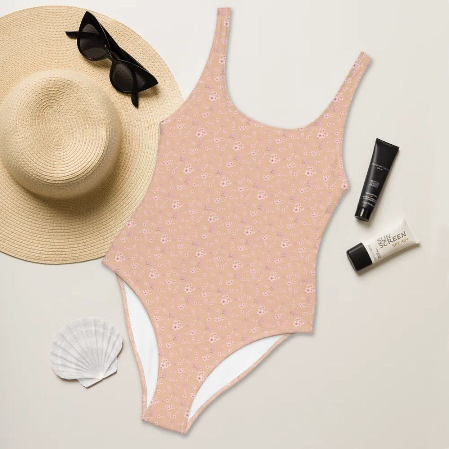 Cherry Blossoms on Cream One-Piece Adult Swimsuit product image (7)