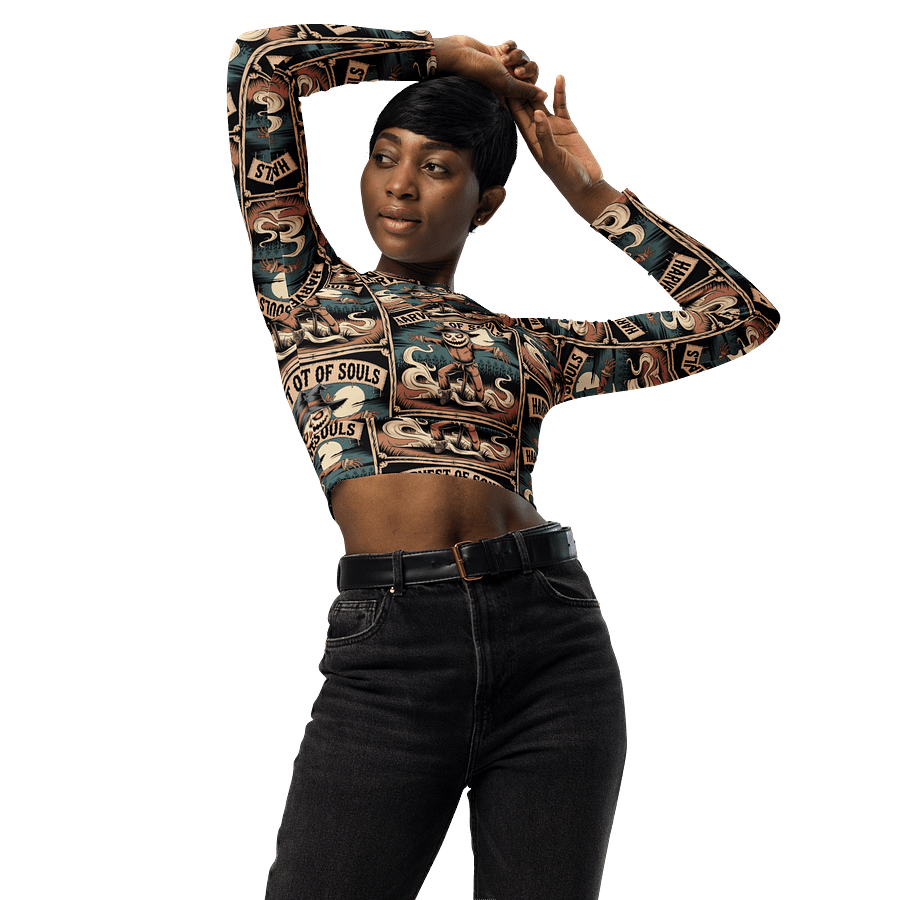 Midnight Veil Designs Gothic All-Over Print Long Sleeve Crop Top - Harvest of Souls Black product image (3)