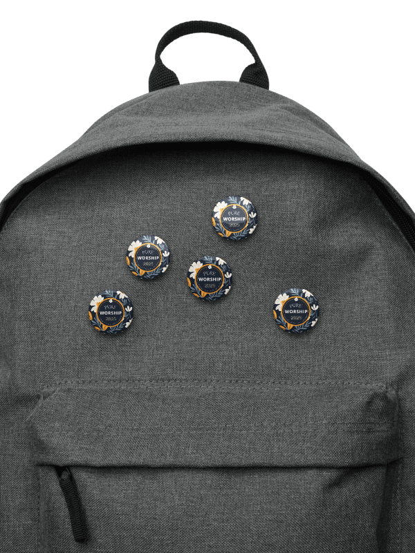 "Pure Worship" White Floral Navy Pin Buttons product image (2)