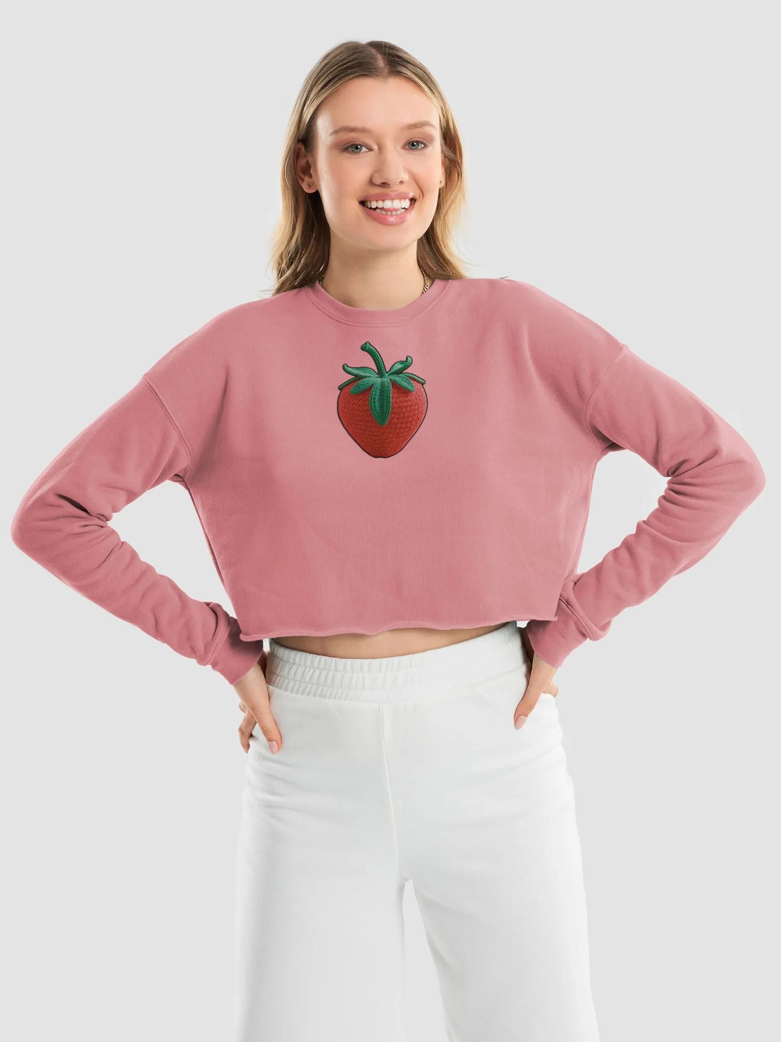 CozyAvocado Women's Mauve Fleece Crop Sweatshirt Strawberry #1 product image (9)