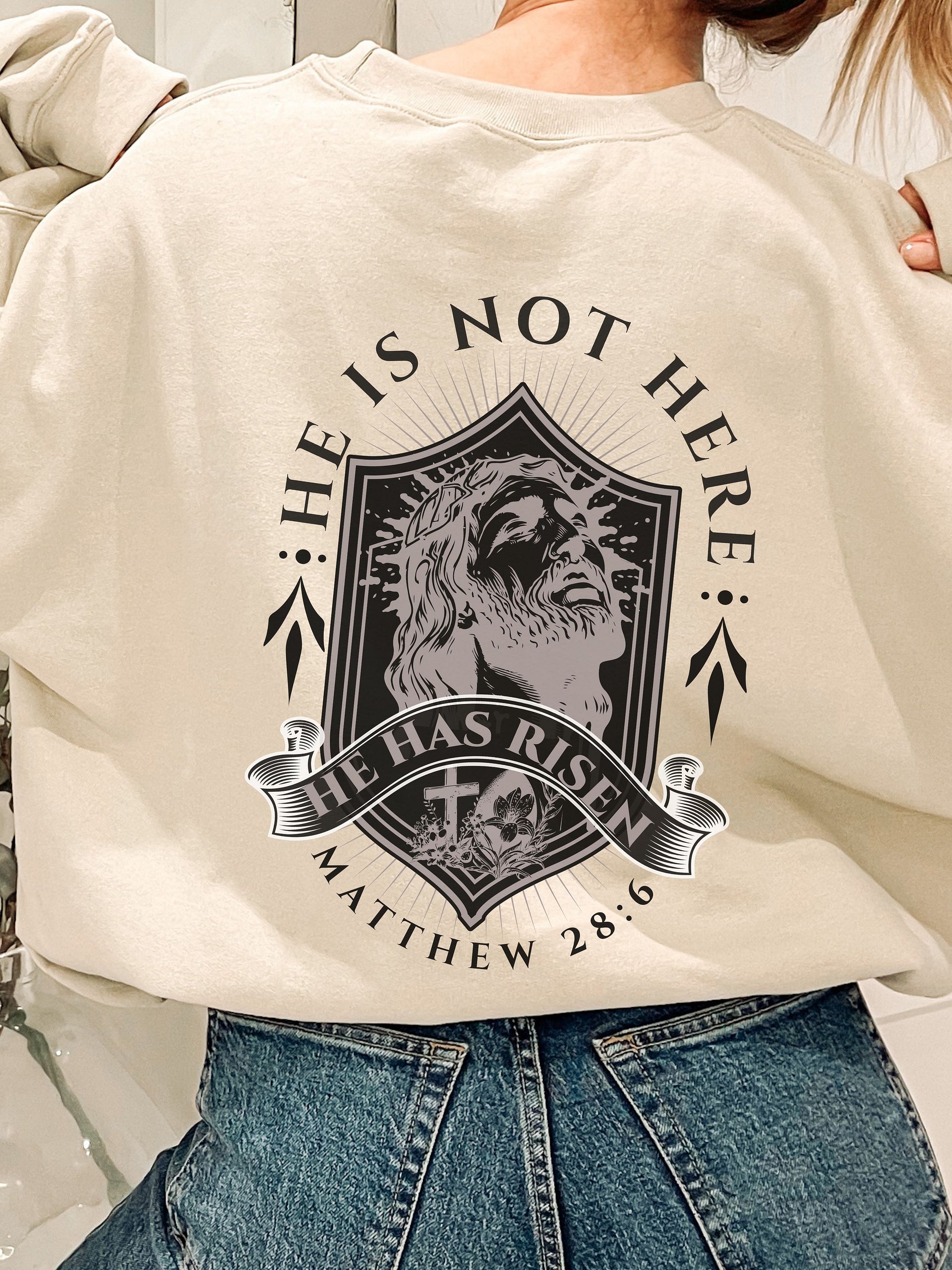 He is Risen Christian Bible Verse Faith Unisex Sweatshirt product image (1)