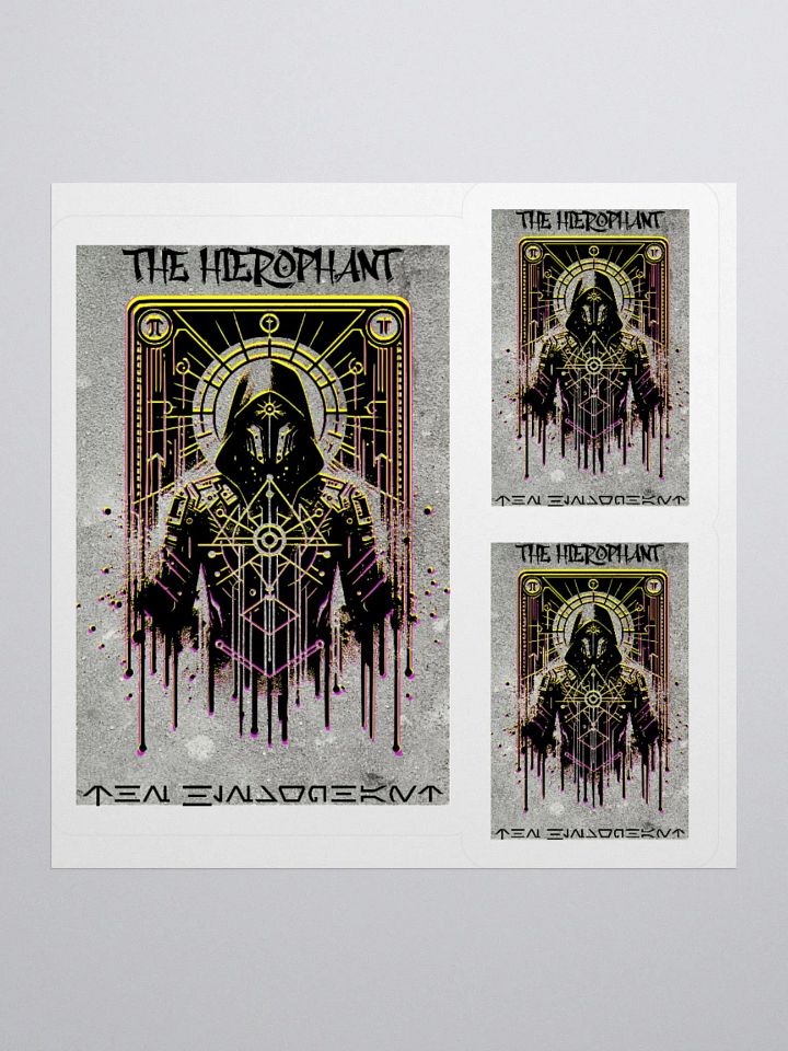 Cyberpunk Tarot Sticker – "The Hierophant" Card with Ornate Hooded Robes & Armored Mask – Futuristic Graffiti Stencil Vinyl Decal product image (3)