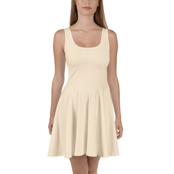 Cream Beige Solid Color Fit and Flare Skater Dress product image (2)