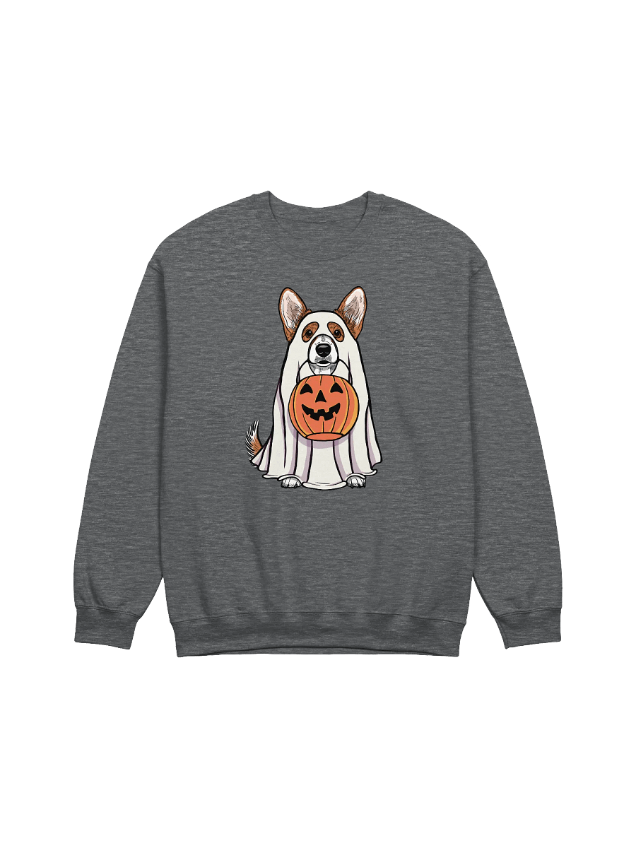 Funny Halloween Cardigan Welsh Corgi(Sable) Sweatshirt | Funny Corgi Wearing a Ghost Costume and Holding a Pumpkin Basket product image (7)