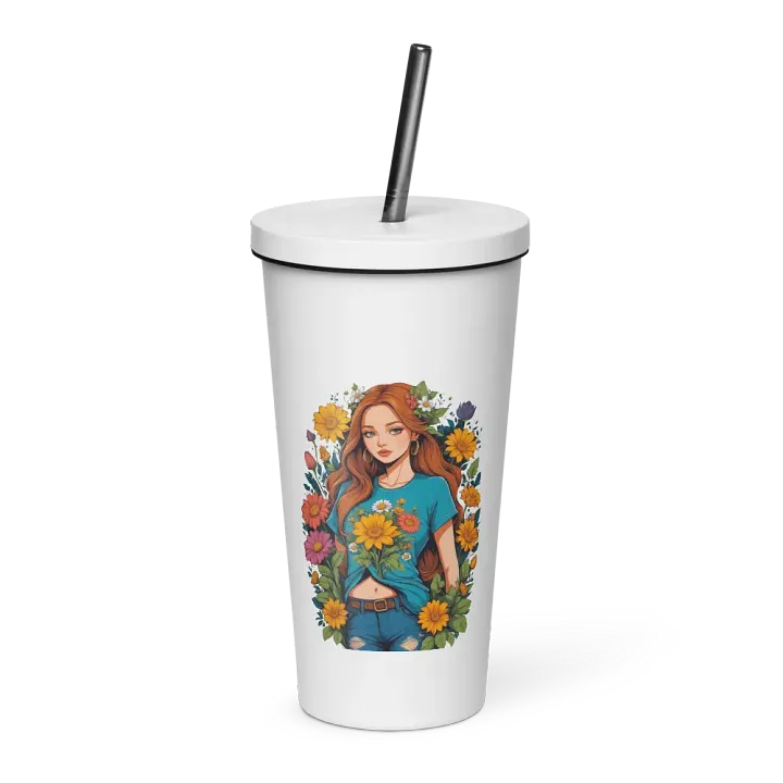 Bloomcore Flower Girl 20 oz Tumbler Cup - White - Insulated Tumbler with a Straw - v1 product image (1)