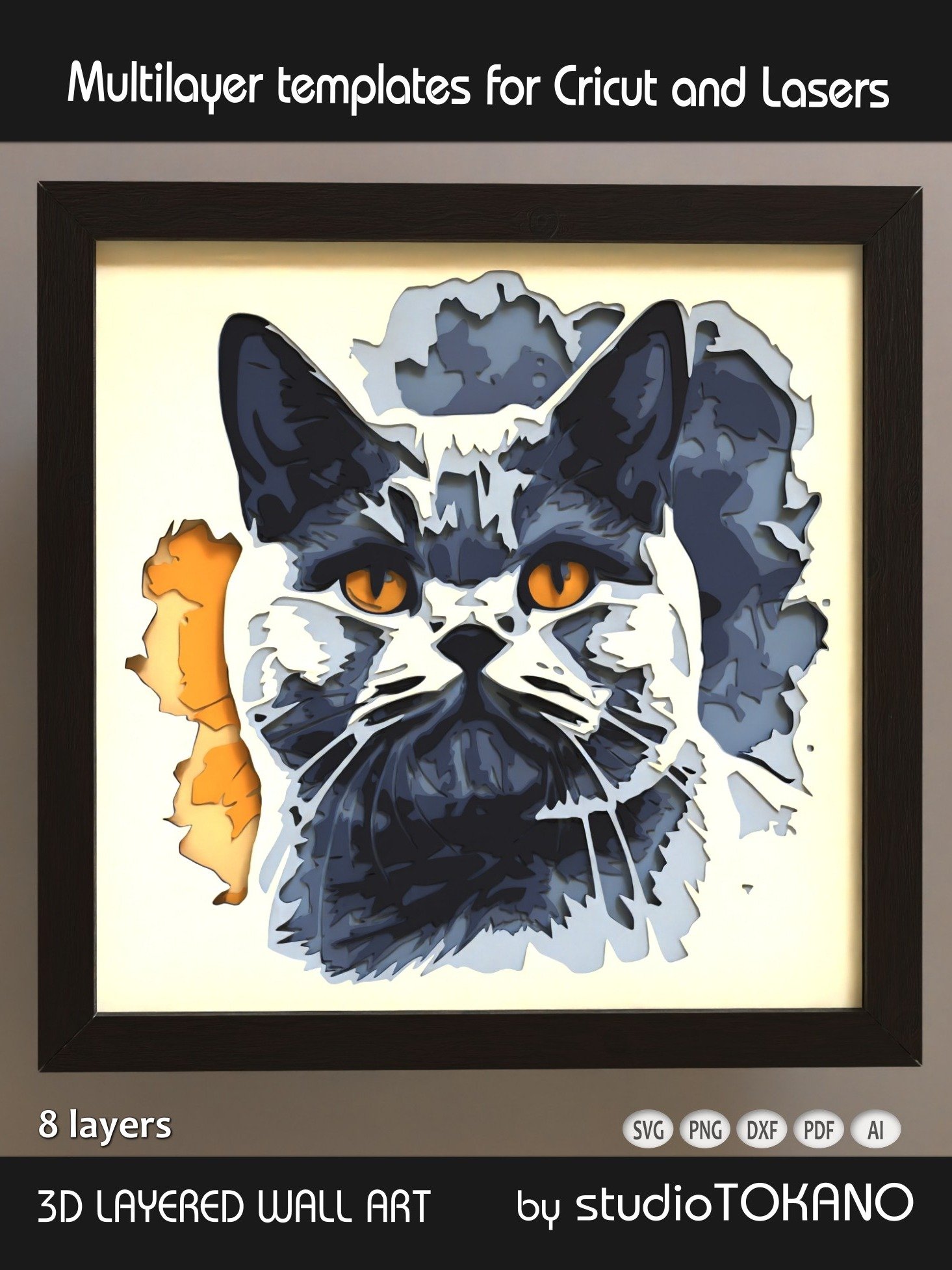 Cat Shorthair 3D laser template product image (1)