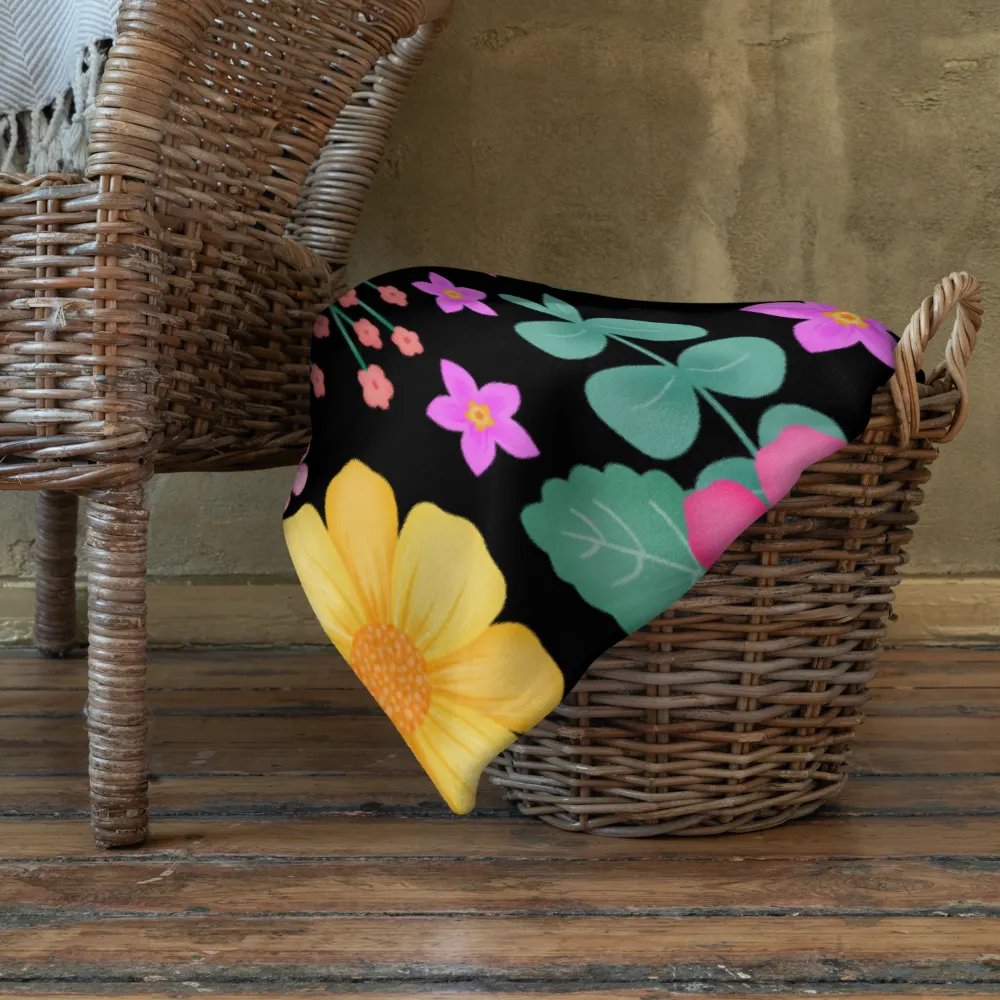 Vibrant Floral Blooms Pink Yellow Orange Blanket - Black product image (10)