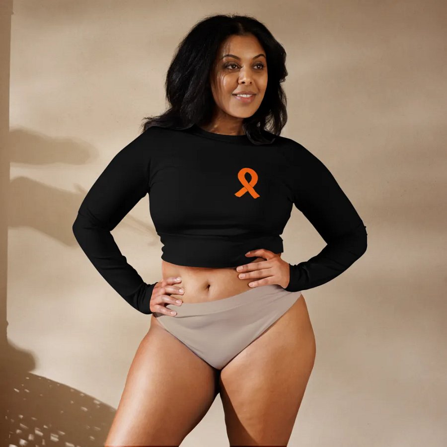 Recycled Long Sleeve Crop Top - Black - Cancer Awareness Orange Ribbon product image (6)