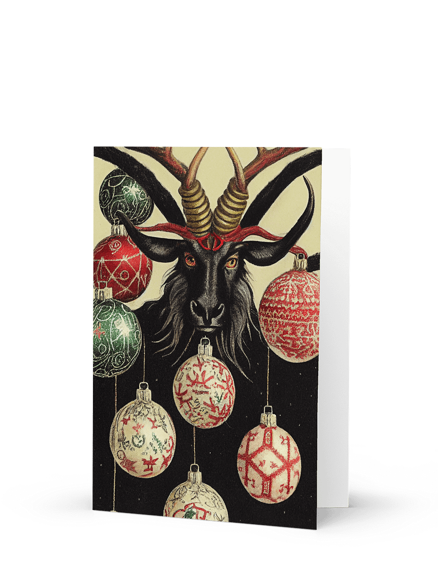 Vintage Horned Black Goat with Baubles Ugly Sweater Christmas Cards Pack of 10 • 5×7 product image (3)