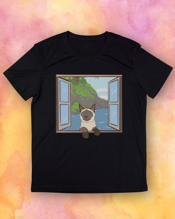 Siamese Cat Peeking Through Window T-Shirt product image (1)