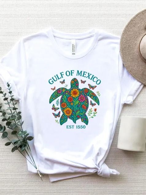 Turtle Gulf of Mexico Shirt, Gulf of Mexico Est 1550 Shirt, Subtle Anti Trump Tee, Gulf Coast Shirt, Mexican Beach Crewneck Tee product image (2)