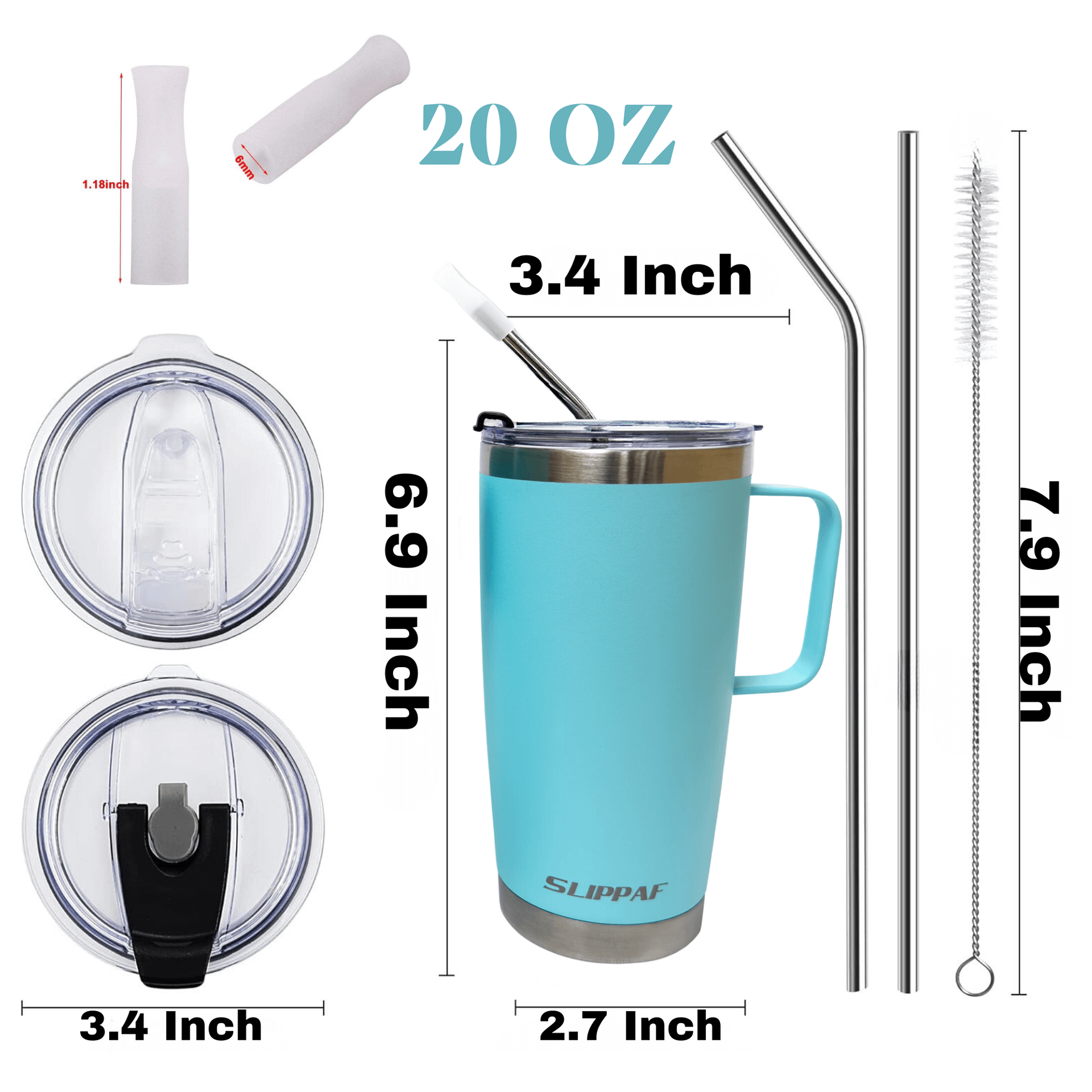 2 pack Tumbler 20 + 30 Oz With Handle, Lid and Straw (Blue) product image (4)