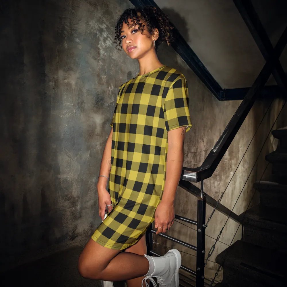T-SHIRT DRESS VINTAGE CHECKERED ORANGE YELLOW product image (2)
