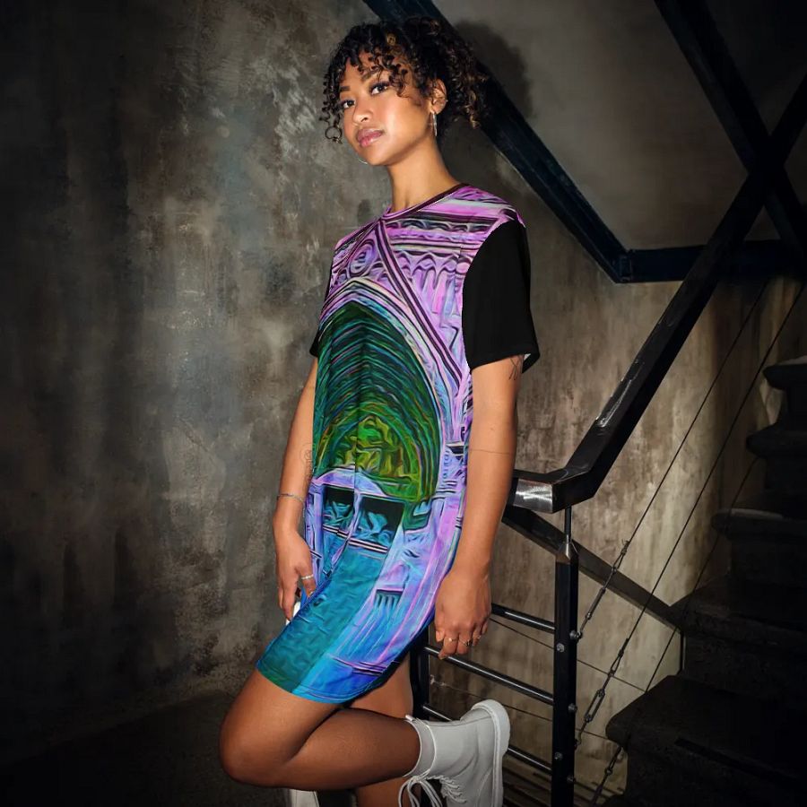 Pink and Blue Cathedral Doors Tshirt Dress product image (3)