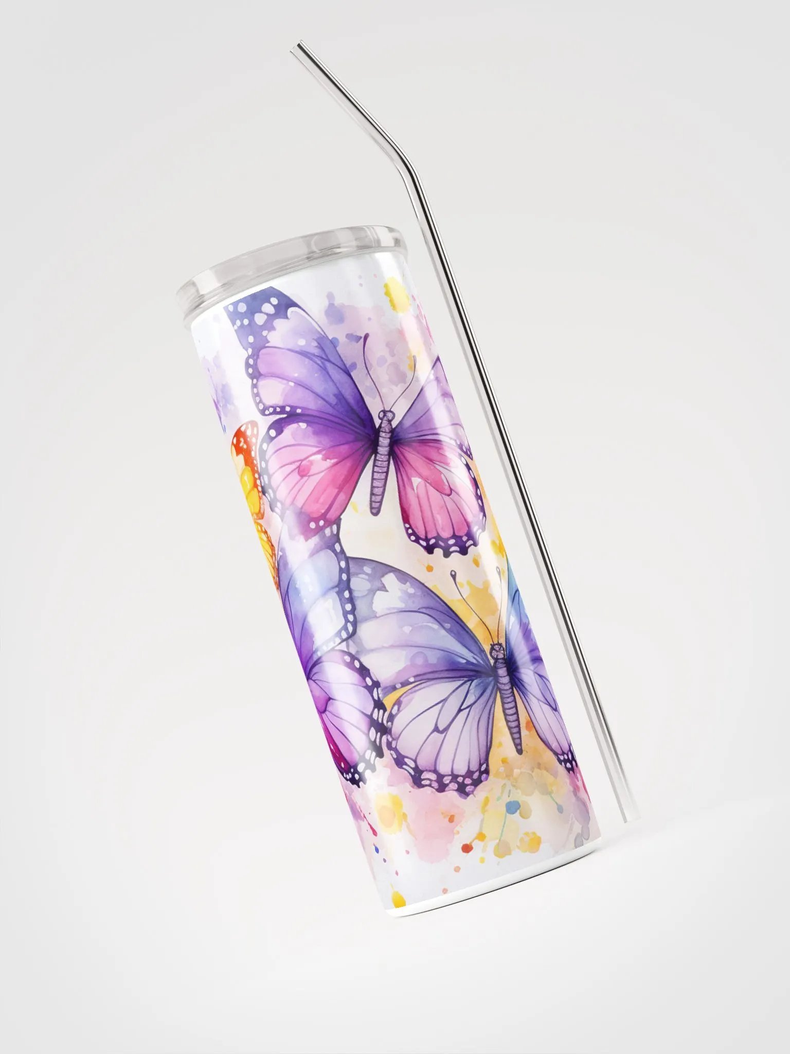 Watercolor Butterfly Purple Yellow Stainless Steel Tumbler product image (3)