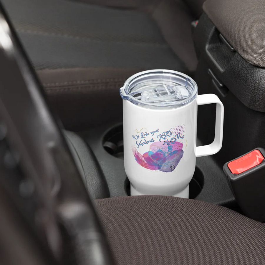 Travel Mug with handle with beautiful arty design, featuring ' Love Your fabulous Art