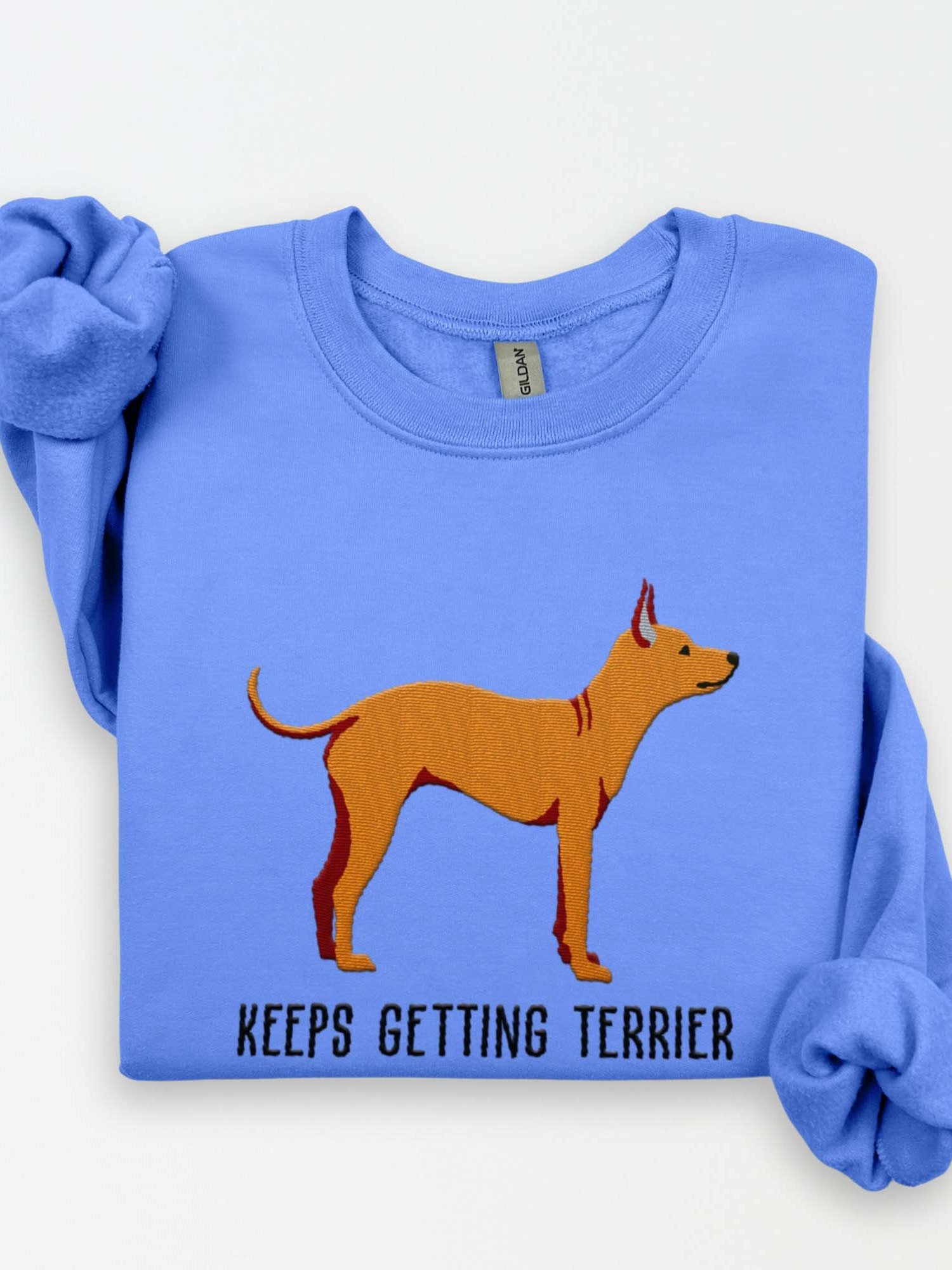 Keeps Getting Terrier Sweatshirt (Embroidered) of an American Hairless Terrier(Brown) product image (1)