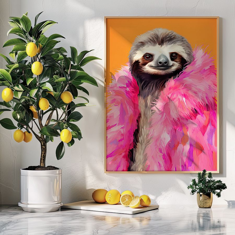 Anthropomorphic Sloth in Pink Fur Animal Portrait product image (5)