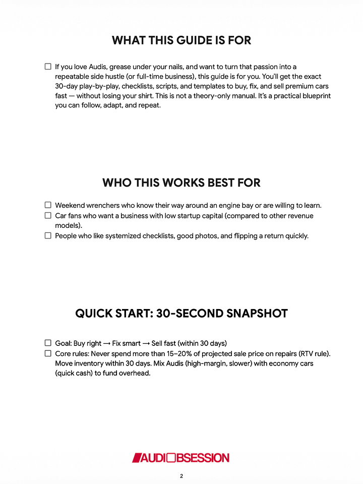 The 30-Day Audi Flip Formula: How to Buy, Fix, and Sell Luxury Cars for $10K+ Profit product image (2)