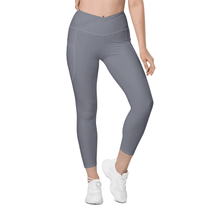 Plain Cool Medium Gray Light Summer Women's High Waisted Premium Crossover Leggings with Pockets by Treasure Pie product image (2)