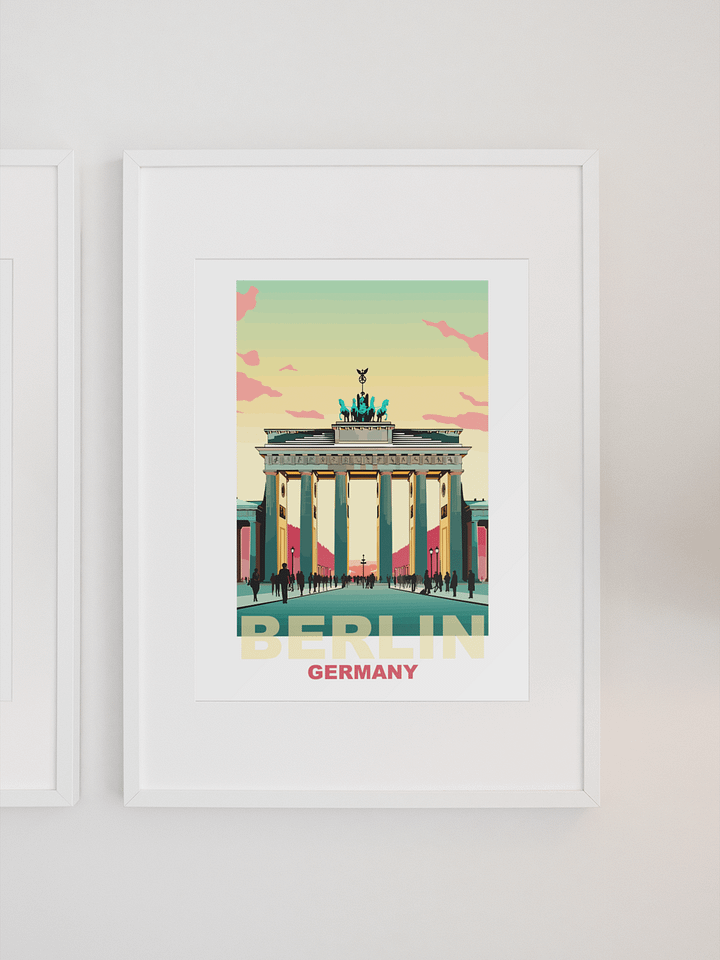 Brandenburg Gate Poster, Berlin Germany Landmark Art, Vintage Travel Poster Style, Colorful Sunset Skyline, Urban Wall Decor product image (1)