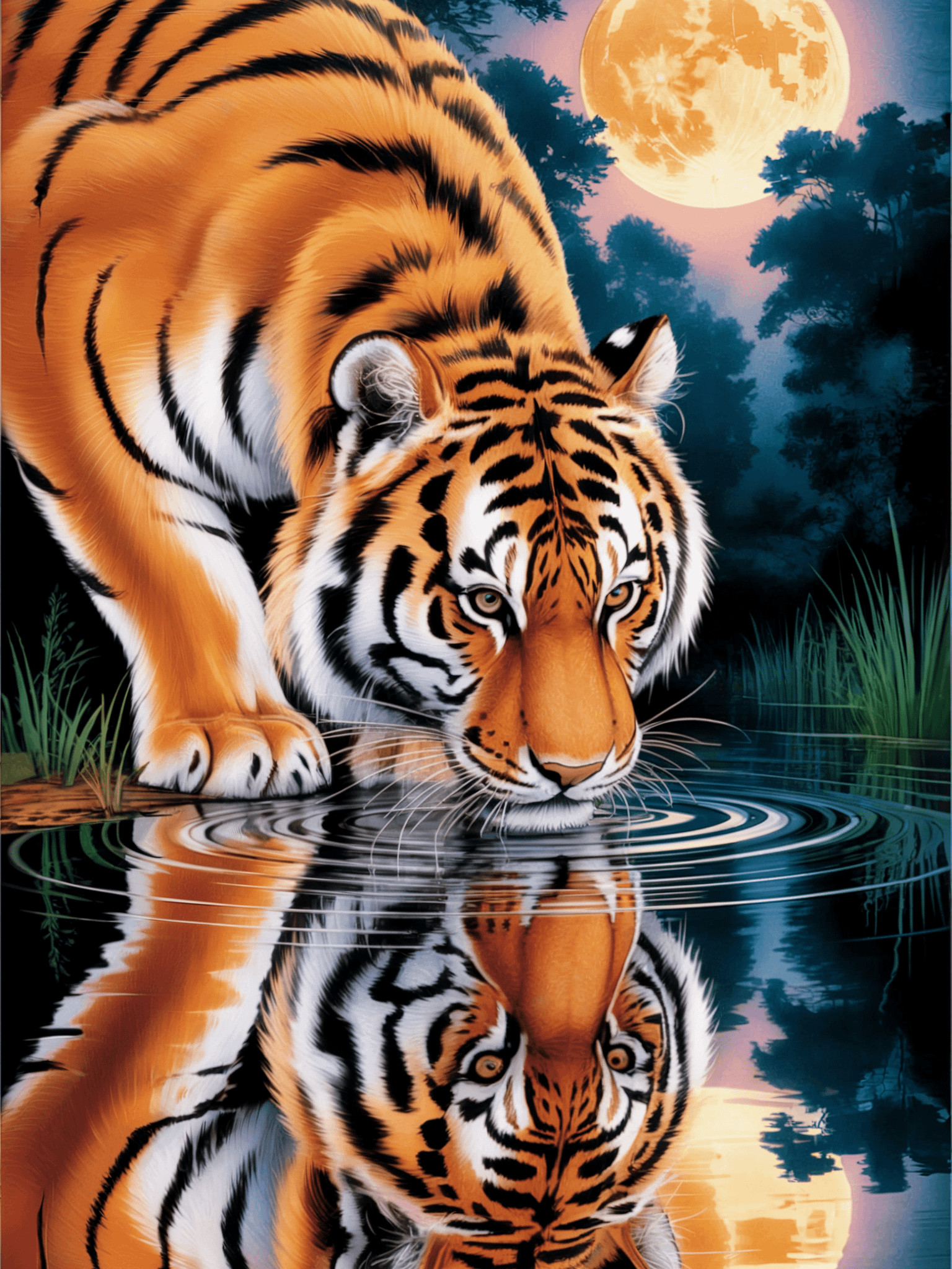 Moonlit Tiger Poster – Spiritual Strength & Reflection Wall Art product image (1)