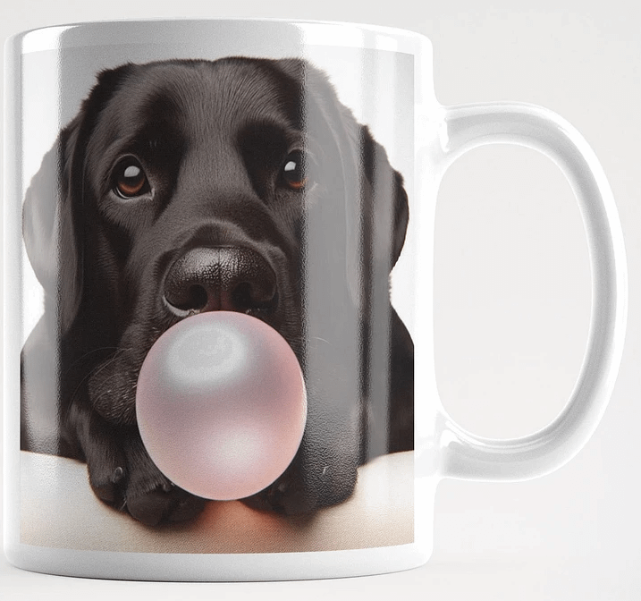 Bubble-gum Black Labrador #Humorous Glossy Mug - White product image (1)