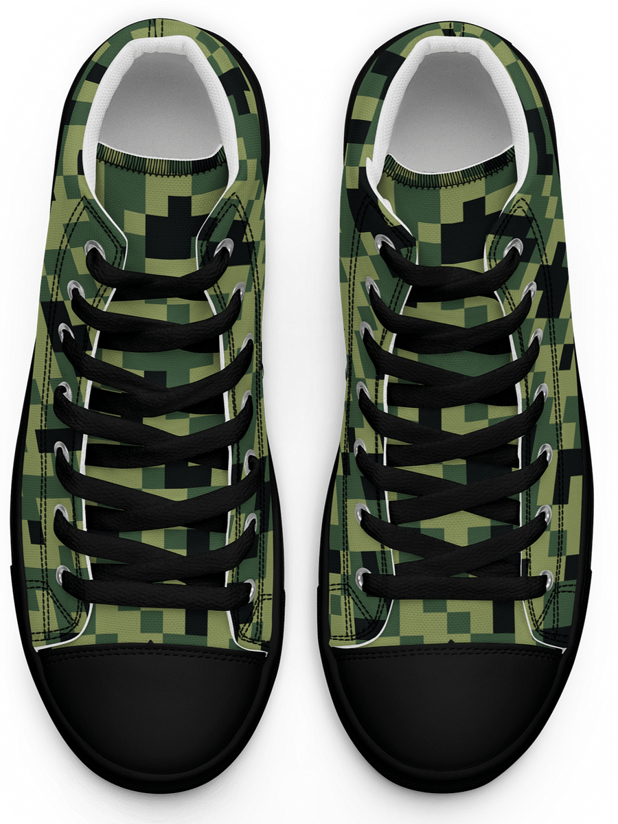 Military Green Camouflage Pixels Camo Pattern Women's High Top Canvas Shoes product image (1)