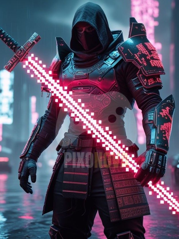 Neon Blood, Pixel Blade – Landscape Cyberpunk Artwork (4 Versions, PNG & PDF, 1472x832 px) product image (2)