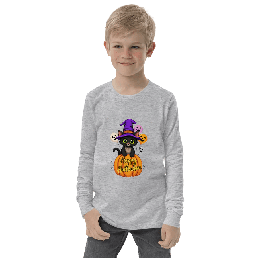 Witchy Cat Halloween Youth L/S Tee product image (2)