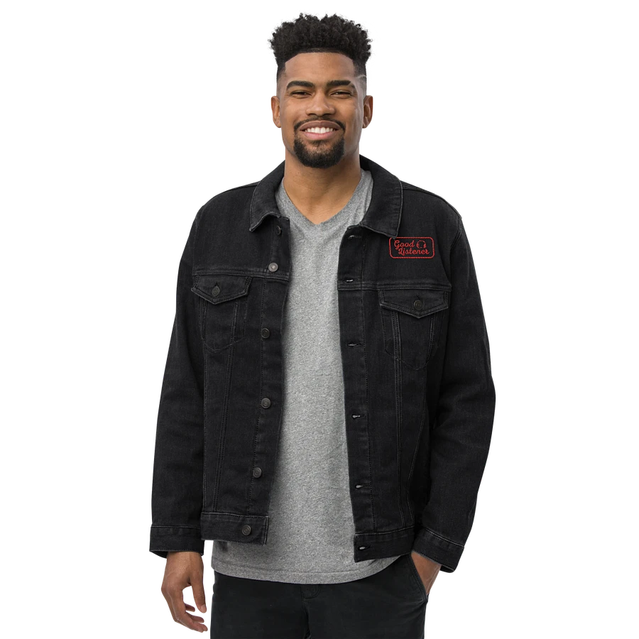 Good Listener Logo Embroidered Jean Jacket - Black and Red product image (16)